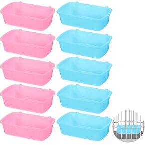 10 Pack Rabbit Feeders for Cages, Cage Cups Chicken Feeder Waterer Rabbit Food Water Bowl Hanging Feeder Guinea Pig Food Dispenser for Pet Birds Kitty Puppy (Blue, Pink, White)