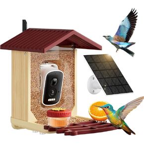 Bird Feeder with Camera, 2.5K HD Smart Bird Feeder Cam Outdoor with AI Recognition, Instant Arrival Alerts, Auto Capture Birds Videos, IP66 Waterproof Solar Powered, Ideal Gift (Red)
