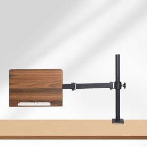 Adjustable Book Stand with Desk Clamp Mount, Wooden Reading Holder with Metal Arm, Black