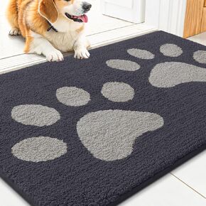 Smiry Dog Door Mat for Muddy Paws 30x20, Dirt Trapper Non Slip Washable Indoor Doormats, Absorbent Entryway Carpet for Inside Floor, Dark Grey