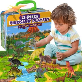 Beyond Innoventions Dinosaur Toys for Kids 2-4 | Value Pack of 12 Realistic Dino Toys, Play Mat & Storage Box Included | Non-Toxic & BPA Free | Plastic Dinosaur Toys for Kids 3-5 - Toy Dinosaurs
