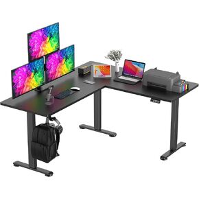 farexon L Shaped Standing Desk Adjustable Height, 63 x 55 Inch Corner Stand up Desk for Home Office with 39x18 in Mouse Pad, Electric Standing Computer Workstation with Headphone Hook, Rustic Brown