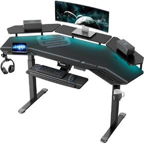 EUREKA ERGONOMIC Standing Desk Adjustable Height, Computer Desk w Keyboard Tray 72" Gaming Music Studio Desk LED Monitor Stand,Dual Motor,Slot Design,Walnut