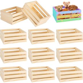 OMISTAR 12 Pcs Small Wooden Crates for Crafts - 6.3×4.7×2.8" Storage Baskets, Mini Unfinished Wooden Boxes, Ventilated Design, Decorative Wood Baskets for Crafts, Arts, Milk