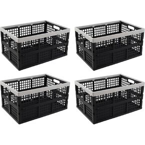 66 L Extra Large Stackable Storage Crate, Set of 4 Plastic Collapsible Crates