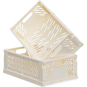 2-Pack Collapsible Plastic Storage Baskets for Organizing, Stackable Storage Bins - Space-Saving for Classroom, Kitchen, Bathroom, Office & Bedroom,Foldable Crates (white,16.89 x 6.46 x 11.54in)
