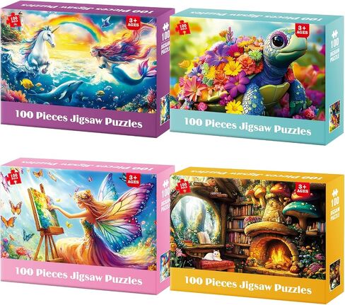 100 Piece Puzzles - Four Seasons Scenery Large Piece Puzzles for Senior Adults Kids Puzzle Ages 5-8 Jigsaw Puzzle for Kids Ages 4-6 6-8 8-10 Year Old Educational Toys for Girls Boys 4-Pack in Kuwait