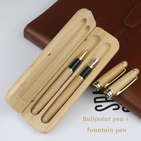 Personalized Pens with Name - Custom Engraved Luxury Pen Set, Wood & Bronze Ballpoint and Fountain Pens, Elegant Gift Box, Office Gifts for Men & Women (Ballpoint pen and fountain pen) in Saudi Arabia