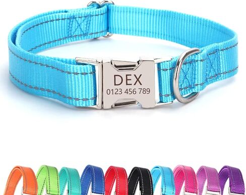 Personalized Adjustable Dog Collar with Metal Buckle,Laser Engraved On The Metal Buckle,Custom Reflective Nylon Quick Release Dog Collar for Small,Medium and Large Dogs. in Saudi Arabia
