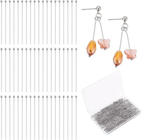 PH PandaHall 1000pcs 40mm 304 Stainless Steel Ball Head Pins, 21 Guage Jewelry Head Pins Bendable Headpin for Earring Pendant Bracelet Necklace DIY Craft, Stainless Steel Color, Head: 2mm in Saudi Arabia