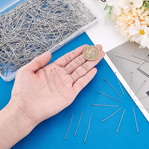 PH PandaHall 1000pcs 40mm 304 Stainless Steel Ball Head Pins, 21 Guage Jewelry Head Pins Bendable Headpin for Earring Pendant Bracelet Necklace DIY Craft, Stainless Steel Color, Head: 2mm in Saudi Arabia
