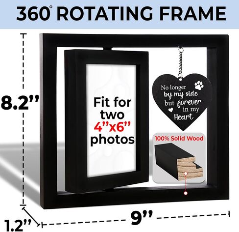 Pet Memorial Gift for Dogs Cats, Rustic 360 Rotating Picture Frame 4x6 Photo, Pet Hair Keepsake Fur Jar Rainbow Bridge No Longer By My Side Wooden Heart Tag, In Loving Sympathy Animal Loss Gift PR-3R in Saudi Arabia