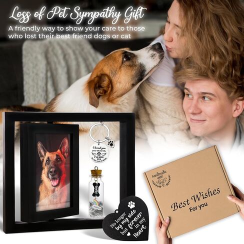 Pet Memorial Gift for Dogs Cats, Rustic 360 Rotating Picture Frame 4x6 Photo, Pet Hair Keepsake Fur Jar Rainbow Bridge No Longer By My Side Wooden Heart Tag, In Loving Sympathy Animal Loss Gift PR-3R in Saudi Arabia