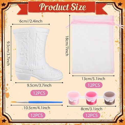 Seenelling 12 Pack Cowboy Cowgirl Boot Vase Painting Set Ready to Paint Your Own Ceramic Unpainted Cowboy Painting Plaster DIY Paintable Kit Craft for Bachelor Bachelorette Party Baby Shower (Pink) in Saudi Arabia