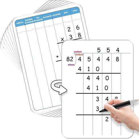 24 Pack Long Division Whiteboard for Kids Teaching Multiplication Double-Sided Cardboard Board Division Chart Portable Math Manipulatives Whiteboard Educational Tools for Students Classroom 12" x 9" in Kuwait