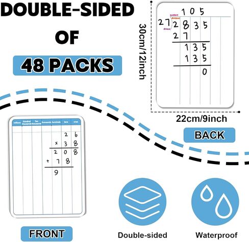 24 Pack Long Division Whiteboard for Kids Teaching Multiplication Double-Sided Cardboard Board Division Chart Portable Math Manipulatives Whiteboard Educational Tools for Students Classroom 12" x 9" in Kuwait