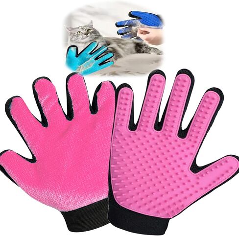 VCZONE 2 in 1 Cat Grooming Glove, Double-Sided Use Pet Hair Remover Glove, 1 Side is Gentle Grooming for Dogs, Cats, The Other is Effective Hair Remover for Furniture, Clothing (Blue, Right-Hand) in Kuwait