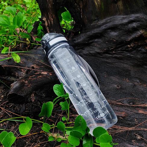 زجاجات مياه OLDLEY، زجاجة مياه رياضية تحفيزية سعة 32 أونصة مع علامة زمنية - أوقات الشرب - تريتان، خالية من البيسفينول أ، مضادة للتسرب ذات فم واسع، شفافة (عبوة واحدة) in Kuwait