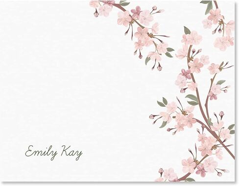Cherry Blooms Personalized Note Cards - 24 Cards with White Envelopes, 4¼ x 5½ Inch Size, Blank Inside, Add a Name, For Thank You Notes, or Graduation Gifts… in Saudi Arabia