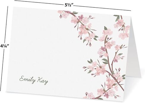 Cherry Blooms Personalized Note Cards - 24 Cards with White Envelopes, 4¼ x 5½ Inch Size, Blank Inside, Add a Name, For Thank You Notes, or Graduation Gifts… in Saudi Arabia