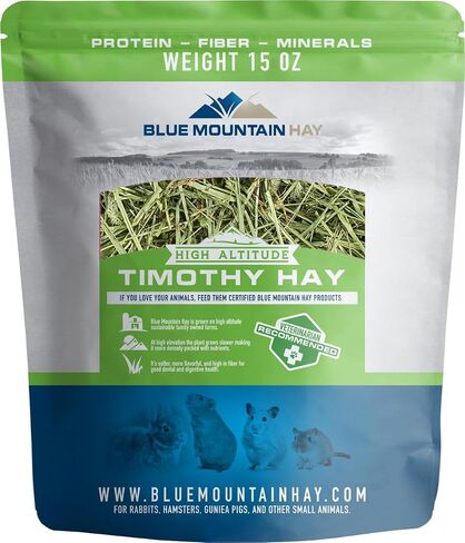 Blue Mountain Hay | Fresh Timothy Hay (15 Ounce) | Great for All Ages | High-Altitude Hay Pet Food for Rabbits, Guinea Pigs, Chinchillas, Hamsters, and Other Small Pets in Kuwait