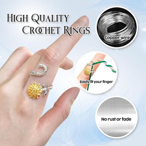 Adjustable Crochet Yarn Tension Rings for Crochet, Finger Yarn Guide Rings Knitting Crochet Accessories with Box for Women in Kuwait