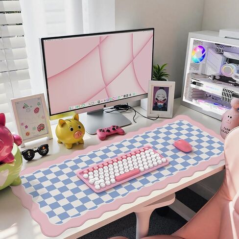 iCasso Pink Mouse Pad,Cute Desk mat Design with Irregular Edges,Extended Large Gaming Mousepad XXL,Soft Lycra Surface Keyboard Mat 15.7X35.4 Inches, Non-Slip Rubber Base Desk Pad for Home Office in Saudi Arabia