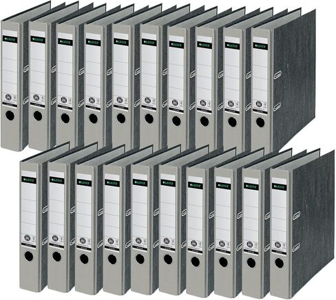 Leitz Quality Folder, The Original, Pack of 20, DIN A4 Lever Arch Folder, Narrow, 5 cm Wide, Cloudy Marble Paper, Recycled Folder, Blue Angel, with 180° Mechanism, Highest Stability, Grey, 10505085 in Saudi Arabia