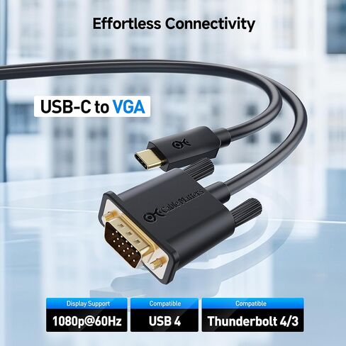 كابل يهم كابل USB C إلى VGA (كابل USB-C إلى VGA) بطول 6 أقدام - منفذ Thunderbolt 4 / USB4 / Thunderbolt 3 متوافق مع MacBook Pro وDell XPS 13 و15 وHP Spectre x360 وSurface Pro وYoga 910 والمزيد in Saudi Arabia