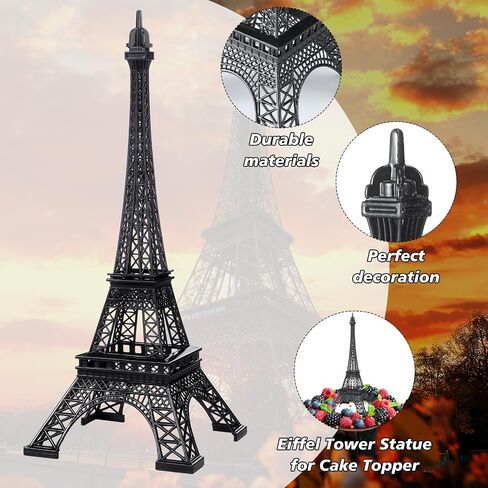 2 Pcs Eiffel Tower Statue Metal 10 Inch, 15 Inch Eiffel Tower Model Figurine Paris Themed Eiffel Tower Decor with 2 Light Strings for Cake Topper Party Table Centerpiece Kitchen Decoration in Saudi Arabia