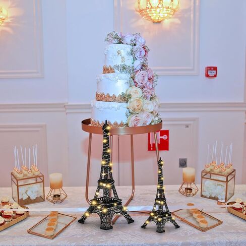 2 Pcs Eiffel Tower Statue Metal 10 Inch, 15 Inch Eiffel Tower Model Figurine Paris Themed Eiffel Tower Decor with 2 Light Strings for Cake Topper Party Table Centerpiece Kitchen Decoration in Saudi Arabia