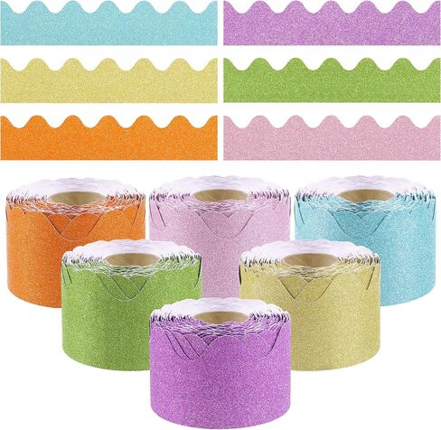 Aodaer 6 Rolls 390 Ft Glitter Bulletin Board Borders Set Colorful Scalloped Rolled Border Trim Orange Classroom Bulletin Board Decorations for School Office Home DIY Birthday Party Decor, Fall Color in Saudi Arabia