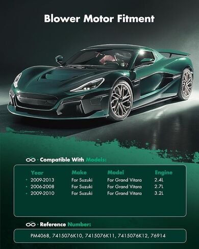 محرك منفاخ SCITOO HVAC مع قفص مروحة مناسب لعام 2006-2013 لسوزوكي جراند فيتارا، يستبدل OE- PM4068، 7415076K10، 7415076K11، 7415076K12، 76914 محرك منفاخ HVAC مع استبدال قفص المروحة in Saudi Arabia