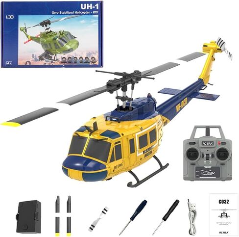 RC ERA C032 UH-1 Huey Helicopter - Remote Control Helicopters for Adult, 1/48 Sacle 2.4G 6CH Gyro Stabilized Aircraft with Altitude Hold & Optical Flow,3D Stunt Drone (Yellow) in Saudi Arabia
