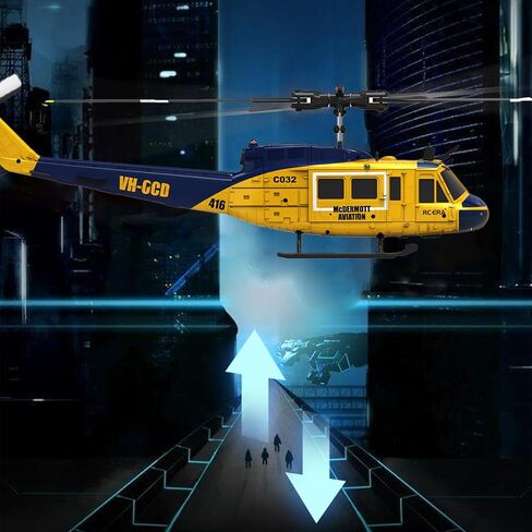 RC ERA C032 UH-1 Huey Helicopter - Remote Control Helicopters for Adult, 1/48 Sacle 2.4G 6CH Gyro Stabilized Aircraft with Altitude Hold & Optical Flow,3D Stunt Drone (Yellow) in Saudi Arabia