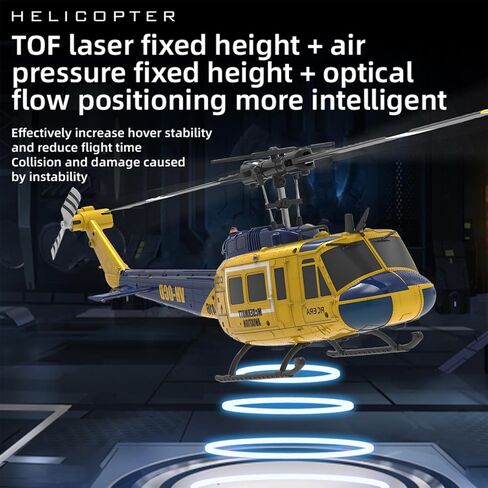 RC ERA C032 UH-1 Huey Helicopter - Remote Control Helicopters for Adult, 1/48 Sacle 2.4G 6CH Gyro Stabilized Aircraft with Altitude Hold & Optical Flow,3D Stunt Drone (Yellow) in Saudi Arabia