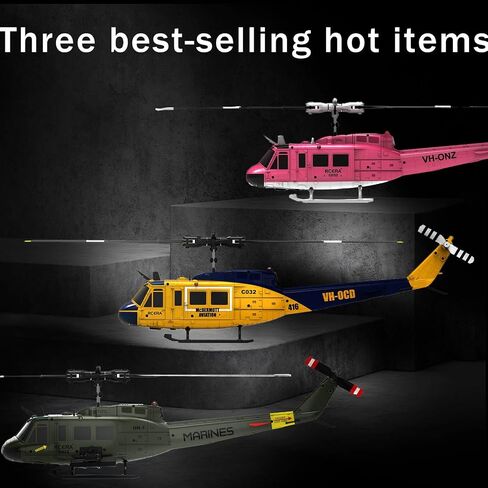 RC ERA C032 UH -1 Huey طائرات هليكوبتر - مروحيات التحكم عن بُعد للبالغين ، 1/48 SACLE 2.4G 6CH GYRO ALACRAFT مع تعليق الارتفاع والتدفق البصري ، طيور النسيج ثلاثية الأبعاد (أصفر) in Kuwait