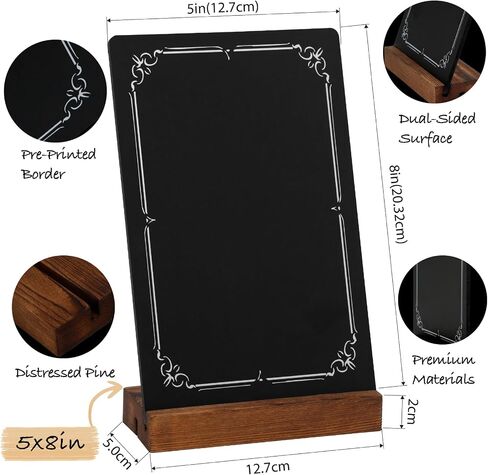 3Pcs Pre-Printed Border Chalkboard Signs with Stand, 5"x 8" Mini Tabletop Chalk Board Menu Buffet Display, Double Sided Message Chalkboard for Coffee Bar Sign Wedding Decor - Vintage in Saudi Arabia