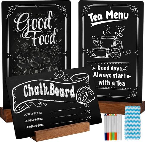 3Pcs Pre-Printed Border Chalkboard Signs with Stand, 5"x 8" Mini Tabletop Chalk Board Menu Buffet Display, Double Sided Message Chalkboard for Coffee Bar Sign Wedding Decor - Vintage in Saudi Arabia