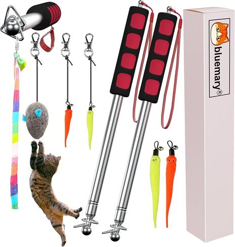 Bluemary 2 Cat Wand Toys & 4 Rainbow Feather String Toys - Engaging Interactive Play for Indoor Kittens and Cats - Ideal for Fun Exercise in Saudi Arabia