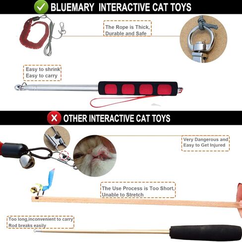 Bluemary 2 Cat Wand Toys & 4 Rainbow Feather String Toys - Engaging Interactive Play for Indoor Kittens and Cats - Ideal for Fun Exercise in Saudi Arabia
