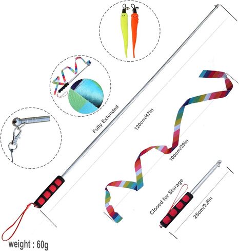 Bluemary 2 Cat Wand Toys & 4 Rainbow Feather String Toys - Engaging Interactive Play for Indoor Kittens and Cats - Ideal for Fun Exercise in Saudi Arabia