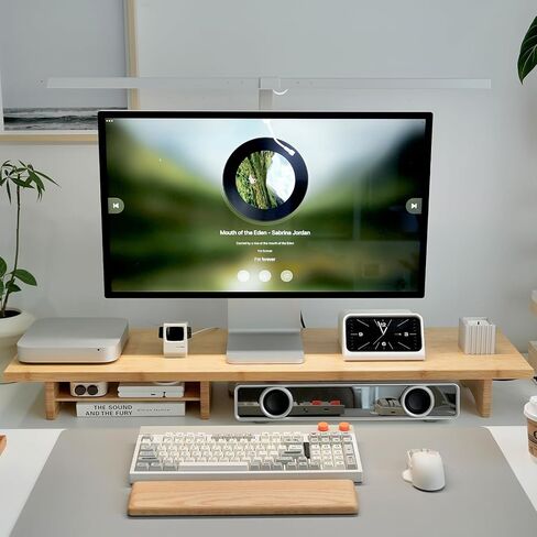Bamboo Dual Monitor Stand Riser Natural, 2-Tier Desk Monitor Riser for 2 Monitors, Supports for PC Computer Monitor, Printer, Heavy TV Riser up to 300 lbs in Saudi Arabia