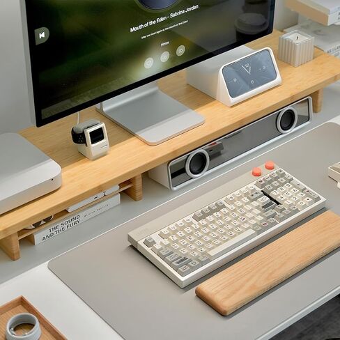 Bamboo Dual Monitor Stand Riser Natural, 2-Tier Desk Monitor Riser for 2 Monitors, Supports for PC Computer Monitor, Printer, Heavy TV Riser up to 300 lbs in Saudi Arabia