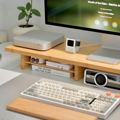 Bamboo Dual Monitor Stand Riser Natural, 2-Tier Desk Monitor Riser for 2 Monitors, Supports for PC Computer Monitor, Printer, Heavy TV Riser up to 300 lbs in Saudi Arabia