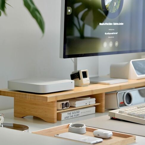 Bamboo Dual Monitor Stand Riser Natural, 2-Tier Desk Monitor Riser for 2 Monitors, Supports for PC Computer Monitor, Printer, Heavy TV Riser up to 300 lbs in Saudi Arabia