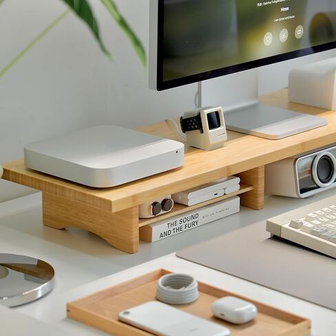 Bamboo Dual Monitor Stand Riser Natural, 2-Tier Desk Monitor Riser for 2 Monitors, Supports for PC Computer Monitor, Printer, Heavy TV Riser up to 300 lbs in Saudi Arabia