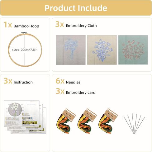 KEKEMEOW 3 Sets Embroidery Kit for Beginners, Stitches with Wild Flower Patterns, DIY Cross Stitch Kits for Adults, Needlepoint Hand Embroidery Kit with Stamped Pattern、Instruction、Hoop in Saudi Arabia