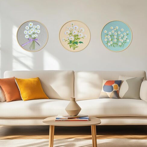 KEKEMEOW 3 Sets Embroidery Kit for Beginners, Stitches with Wild Flower Patterns, DIY Cross Stitch Kits for Adults, Needlepoint Hand Embroidery Kit with Stamped Pattern、Instruction、Hoop in Saudi Arabia