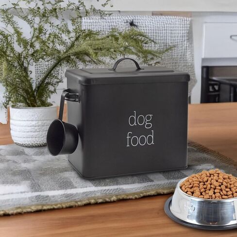 AuldHome Design Retro Dog Food Canister (Black); Modern Farmhouse Style Storage Bin for Pet Food in Kuwait